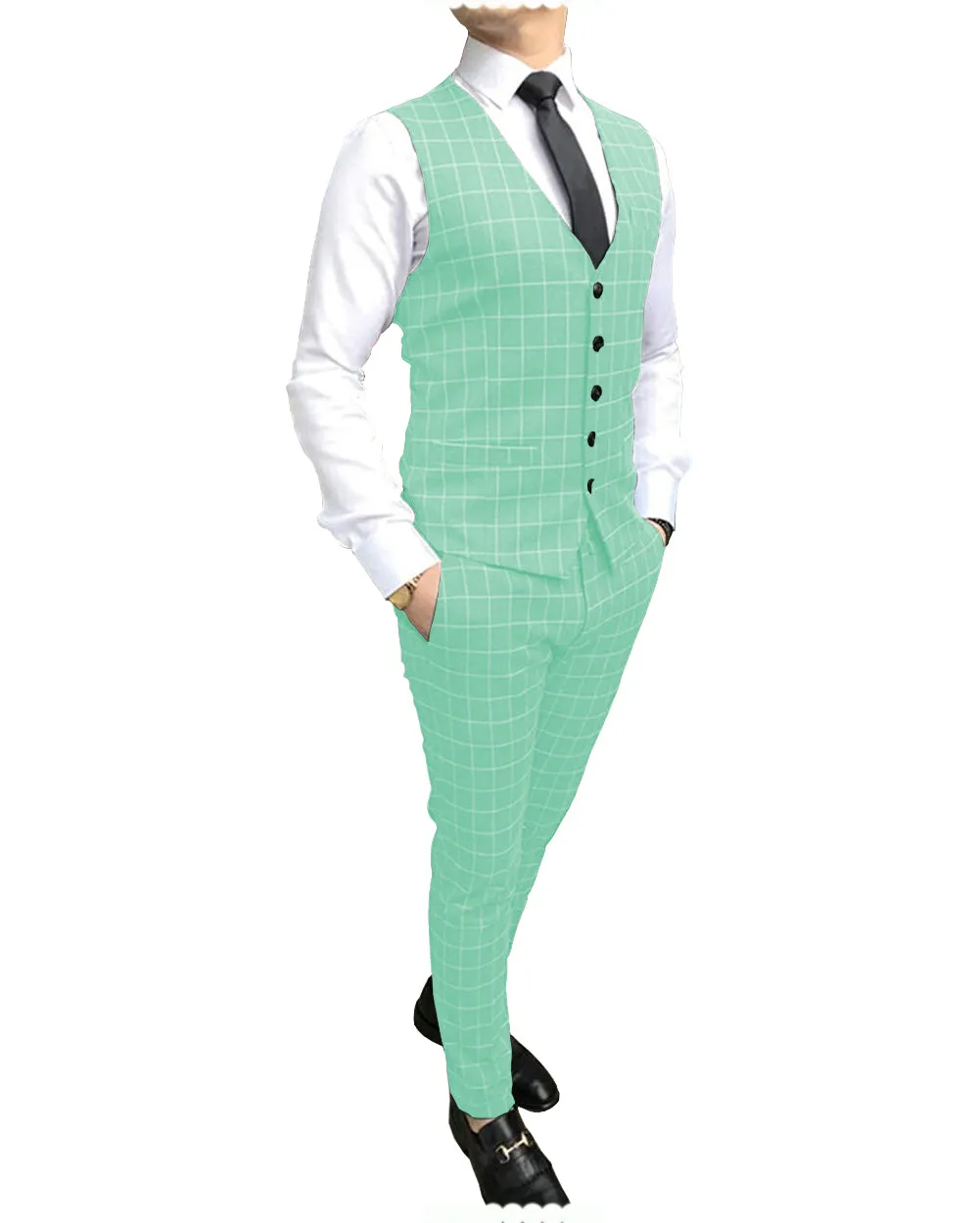 Formal Mens Suit Notch Lapel Blazer Plaid 2 Pieces (Vest+Pants) sold by Mens Event Wear product image thumbnail 4