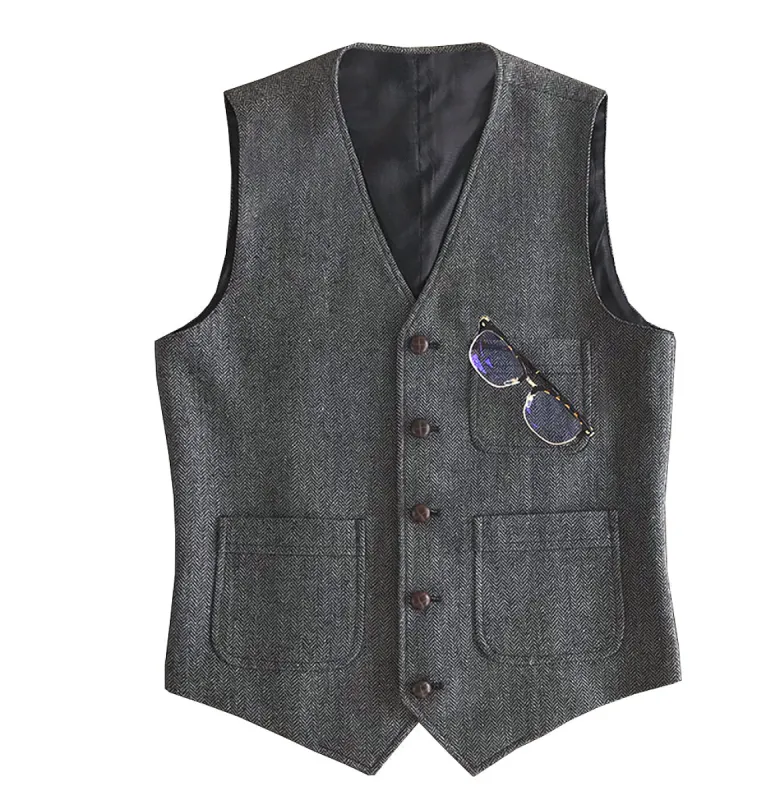 Casual Men's Slim Fit Tweed Herringbone V Neck Waistcoat sold by Mens Event Wear