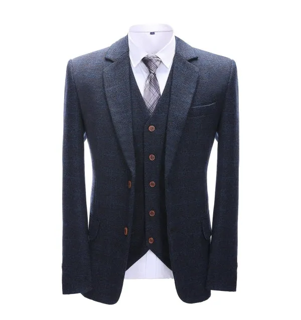 Men's Business 3 Pieces Formal Navy Tweed Notch Lapel Suit (Blazer+vest+Pants) sold by Mens Event Wear product image thumbnail 3