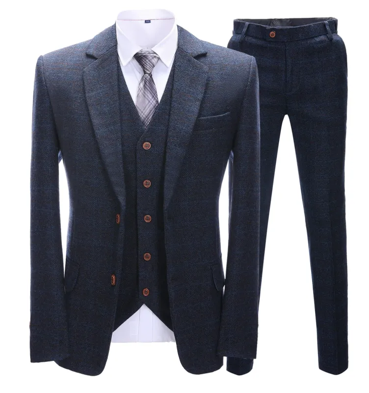 Men's Business 3 Pieces Formal Navy Tweed Notch Lapel Suit (Blazer+vest+Pants) sold by Mens Event Wear