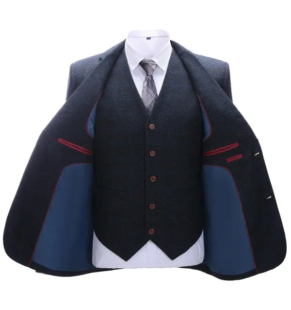 Men's Business 3 Pieces Formal Navy Tweed Notch Lapel Suit (Blazer+vest+Pants) sold by Mens Event Wear product image thumbnail 2