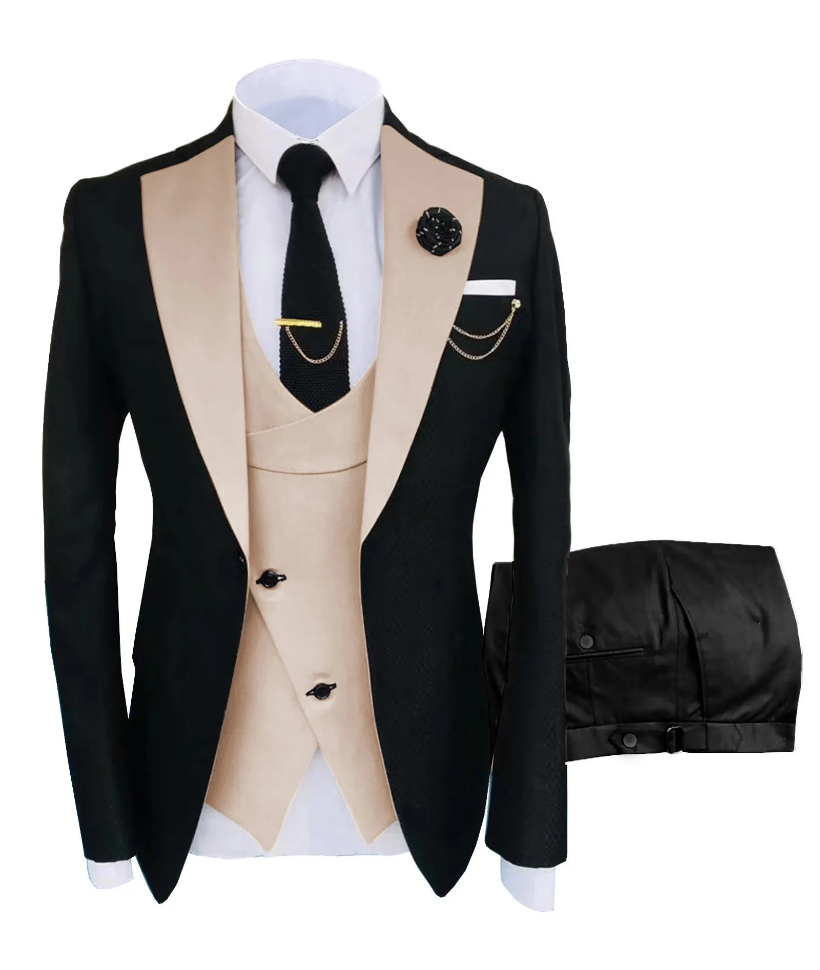 Menseventwear Formal Men's Suits Slim Fit 3 Pieces Notch Lapel Tuxedos (Blazer+Vest+Black Pant) sold by Mens Event Wear