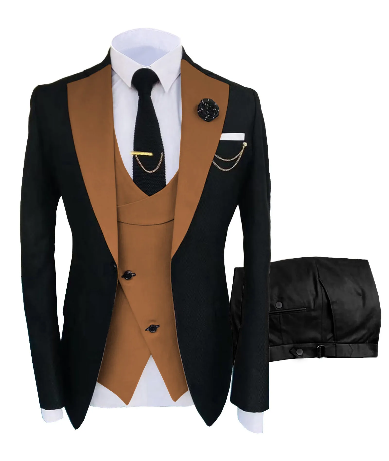 Menseventwear Formal Men's Suits Slim Fit 3 Pieces Notch Lapel Tuxedos (Blazer+Vest+Black Pant) sold by Mens Event Wear product image thumbnail 4