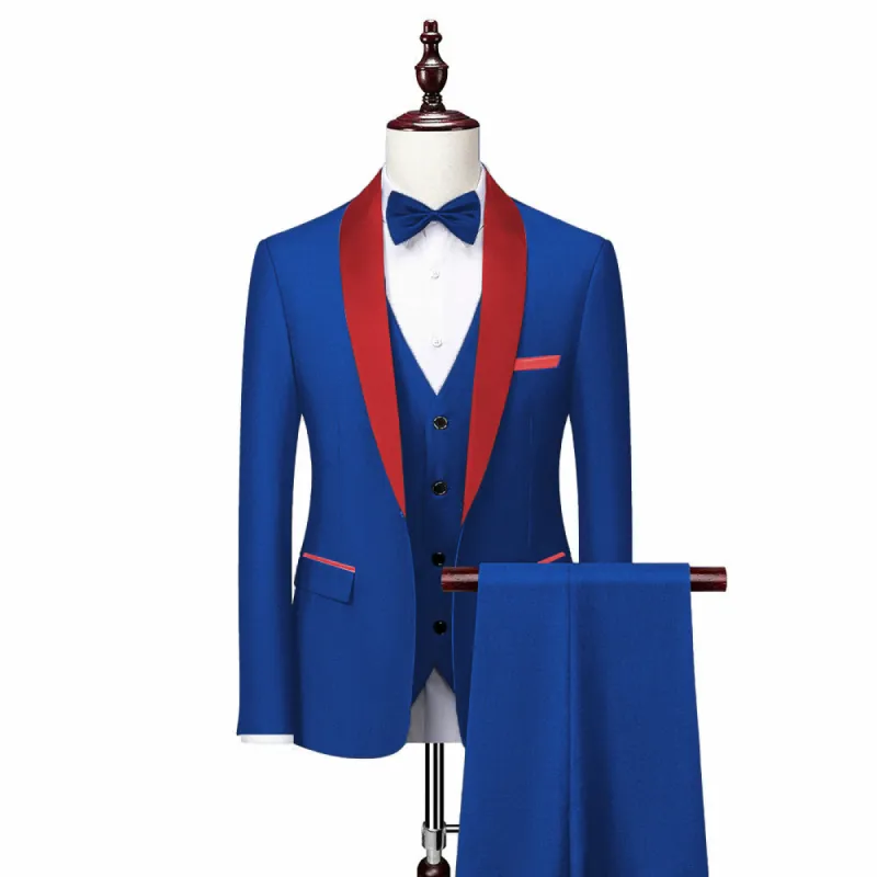 Formal 3 Pieces Mens Suit Flat Shawl Lapel Tuxedos (Blazer+vest+Pants) sold by Mens Event Wear