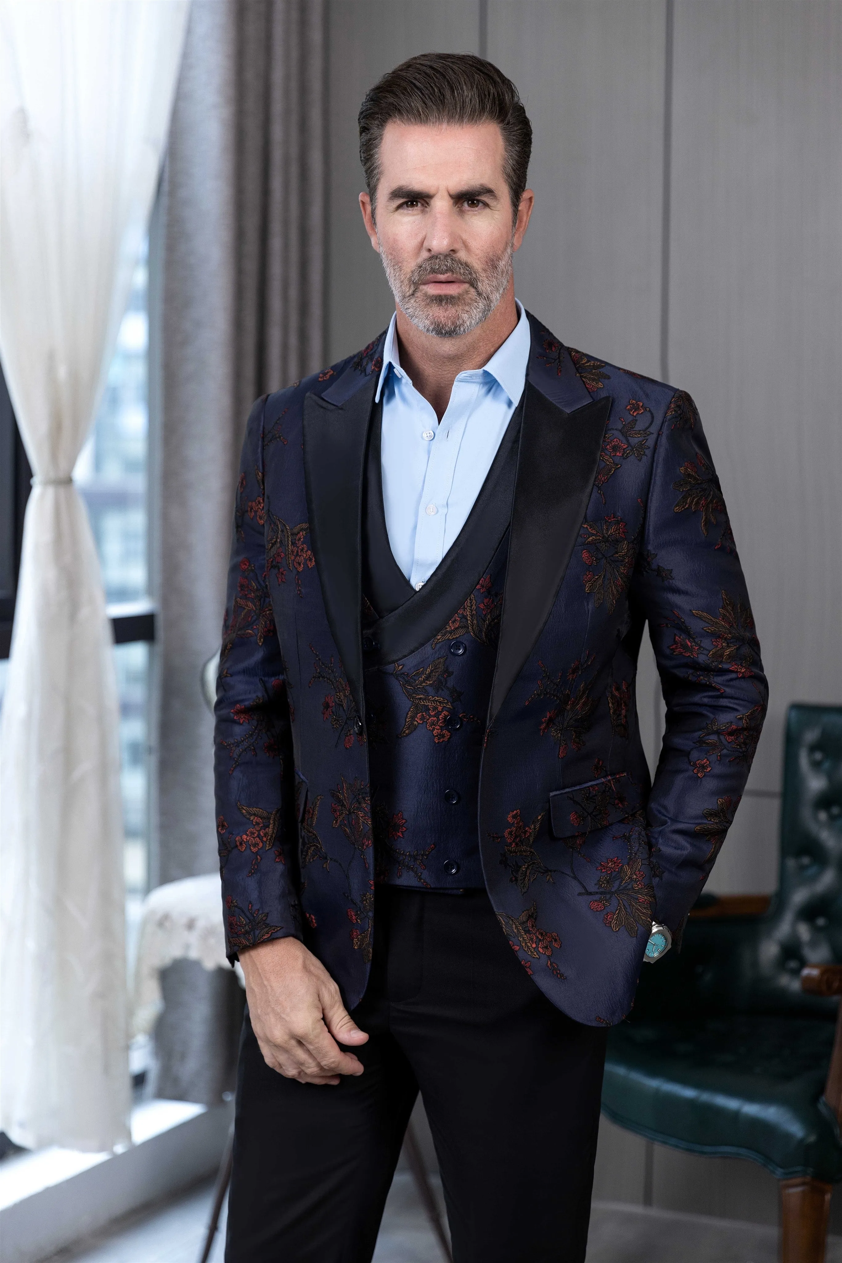 Menseventwear Fashion 3 Pieces Mens Patterned Suit Flat Peak Lapel Tuxedos(Blazer+Vest+Pants) sold by Mens Event Wear product image thumbnail 3