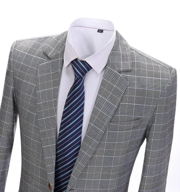 Mens Suit Formal 2 Pieces Business Grey Plaid White Line Notch Lapel Tuxedos for Wedding(Blazer+Pants) sold by Mens Event Wear product image thumbnail 3