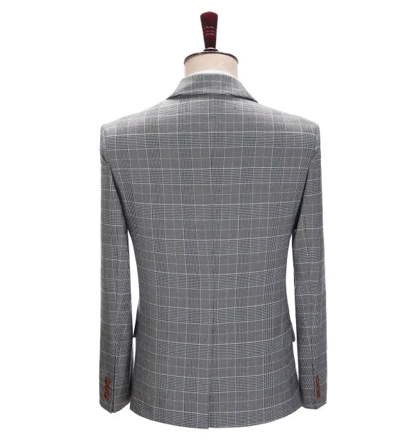 Mens Suit Formal 2 Pieces Business Grey Plaid White Line Notch Lapel Tuxedos for Wedding(Blazer+Pants) sold by Mens Event Wear product image thumbnail 5