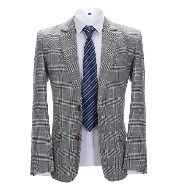 Mens Suit Formal 2 Pieces Business Grey Plaid White Line Notch Lapel Tuxedos for Wedding(Blazer+Pants) sold by Mens Event Wear product image thumbnail 2