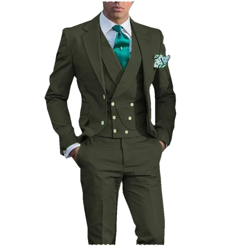 Casual Men's 3 Piece Men's Suit Solid Color Flat Notch Lapel Tuxedo (Blazer + Vest + Pants) sold by Mens Event Wear
