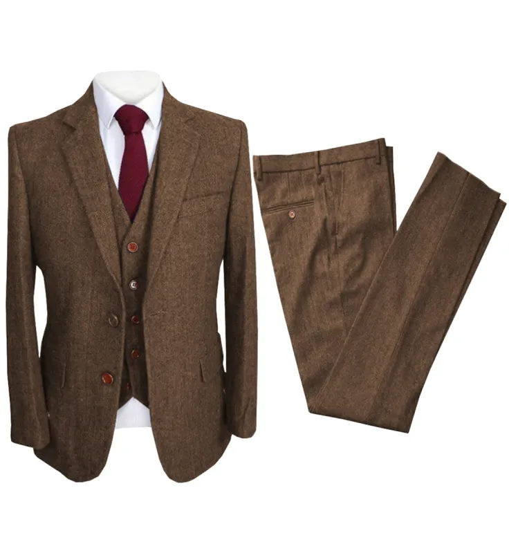 Vintage Classical 3 Pieces Mens Suit Herringbone Tweed Notch Lapel Tuxedos (Blazer+vest+Pants) sold by Mens Event Wear