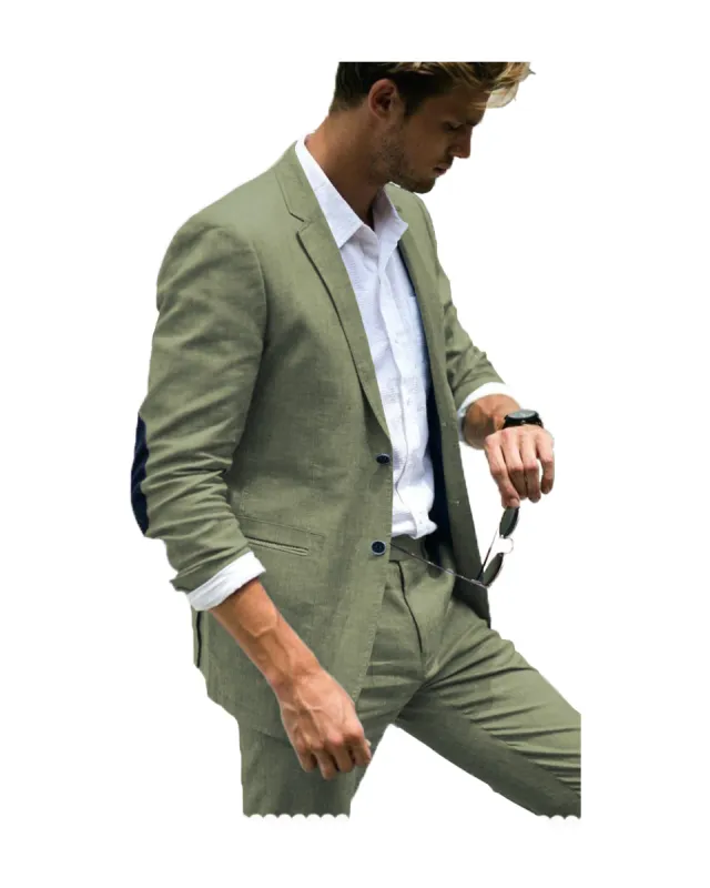 Casual 2 Piece Men's Suit Flat Linen Notch Lapel Tuxedos (Blazer+Pants) sold by Mens Event Wear