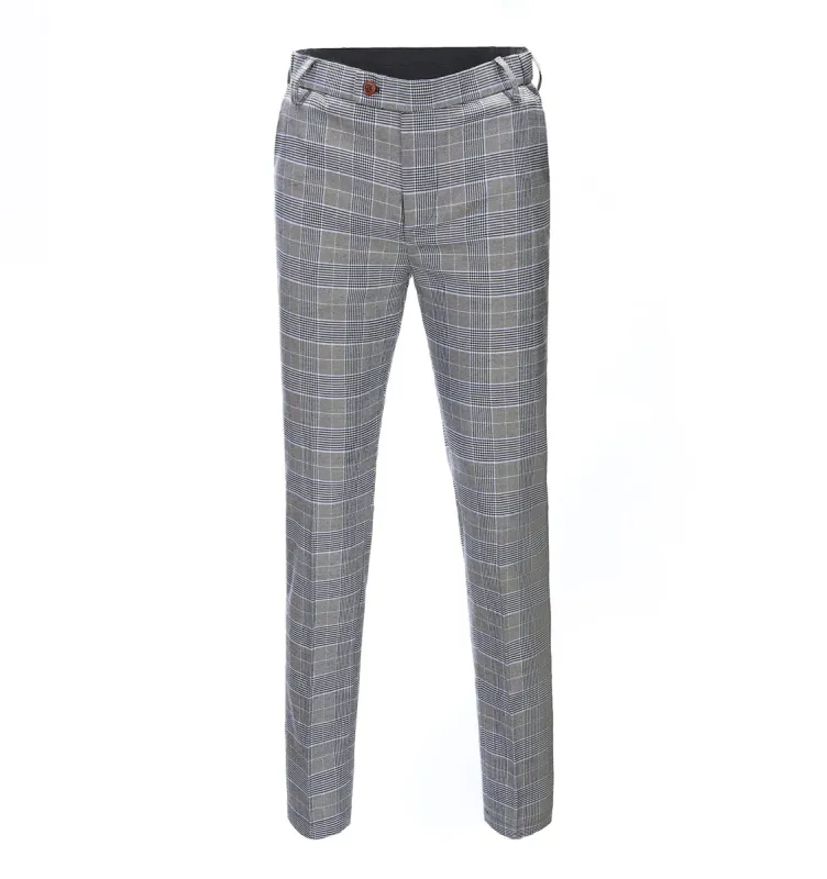 Casual Men's Suit Pants Grey Plaid Pleat-Front Trousers sold by Mens Event Wear