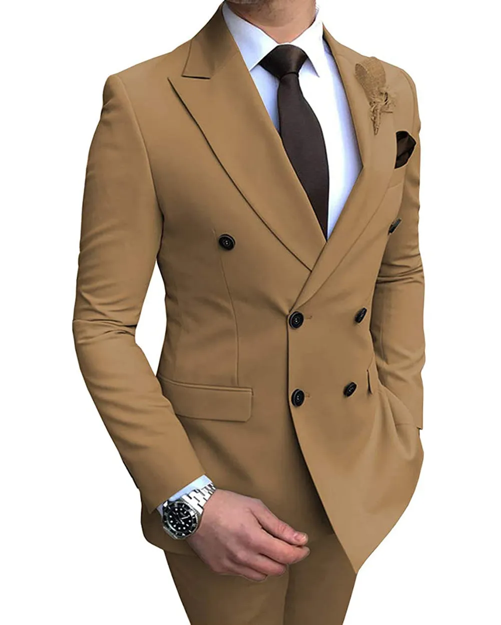 Formal 2 Pieces Mens Suit Flat Peak Lapel Tuxedos For Wedding (Blazer+Pants) sold by Mens Event Wear product image thumbnail 4