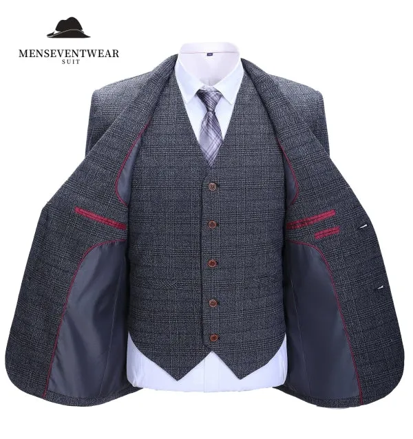 Men's Business 3 Pieces Formal Dark Grey Tweed Notch Lapel Suit (Blazer+vest+Pants) sold by Mens Event Wear