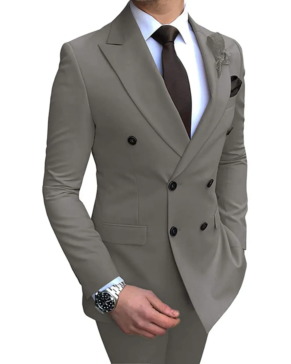 Formal 2 Pieces Mens Suit Flat Peak Lapel Tuxedos For Wedding (Blazer+Pants) sold by Mens Event Wear