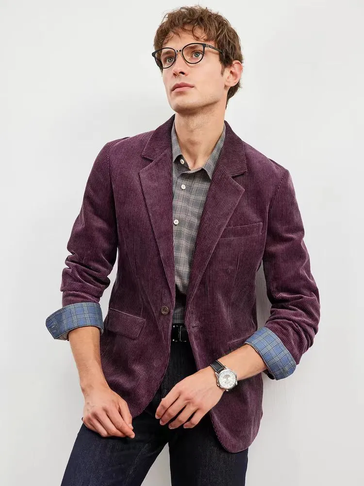 Men's Casual Corduroy Suit Retro Slim Fit Notch Lapel Sports Jacket sold by Mens Event Wear product image thumbnail 3