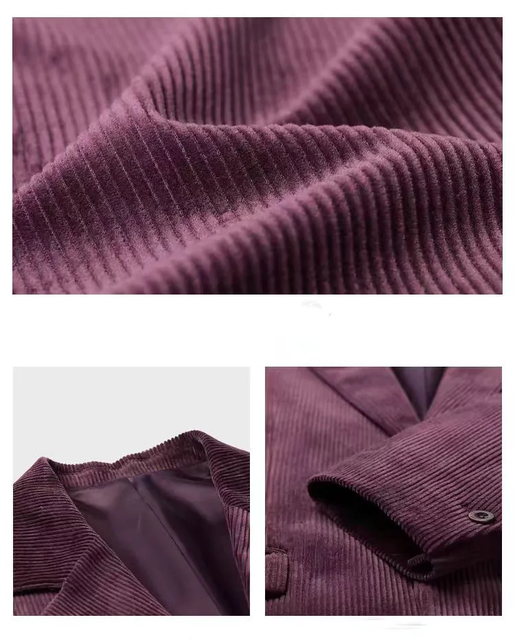 Men's Casual Corduroy Suit Retro Slim Fit Notch Lapel Sports Jacket sold by Mens Event Wear product image thumbnail 2