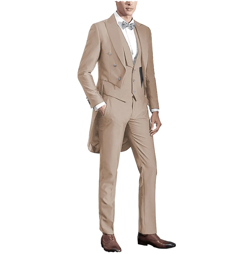 Formal Men's 3 Pieces Flat Slim Fit Peak Lapel Tuxedos Groomsmen (Blazer+vest+Pants) sold by Mens Event Wear