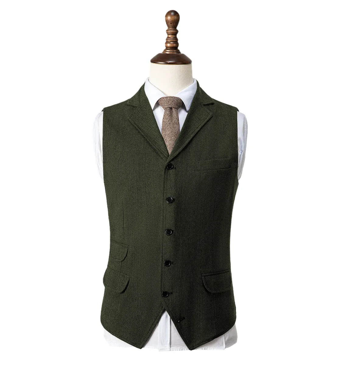 Casual Men's Classic Tweed Herringbone Notch Lapel Waistcoat sold by Mens Event Wear