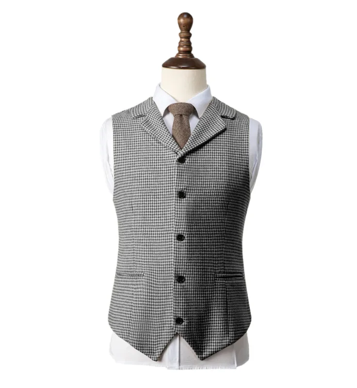 Fashion Men's Slim Fit Tweed Houndstooth Notch Lapel Waistcoat sold by Mens Event Wear