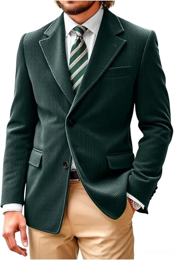 Men's Casual Corduroy Suit Retro Slim Fit Notch Lapel Sports Jacket sold by Mens Event Wear