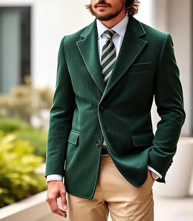 Men's Casual Corduroy Suit Retro Slim Fit Notch Lapel Sports Jacket sold by Mens Event Wear product image thumbnail 2
