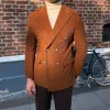 Men's Fashion Corduroy Peak Lapel Double Breasted Jacket Sport Coat sold by Mens Event Wear