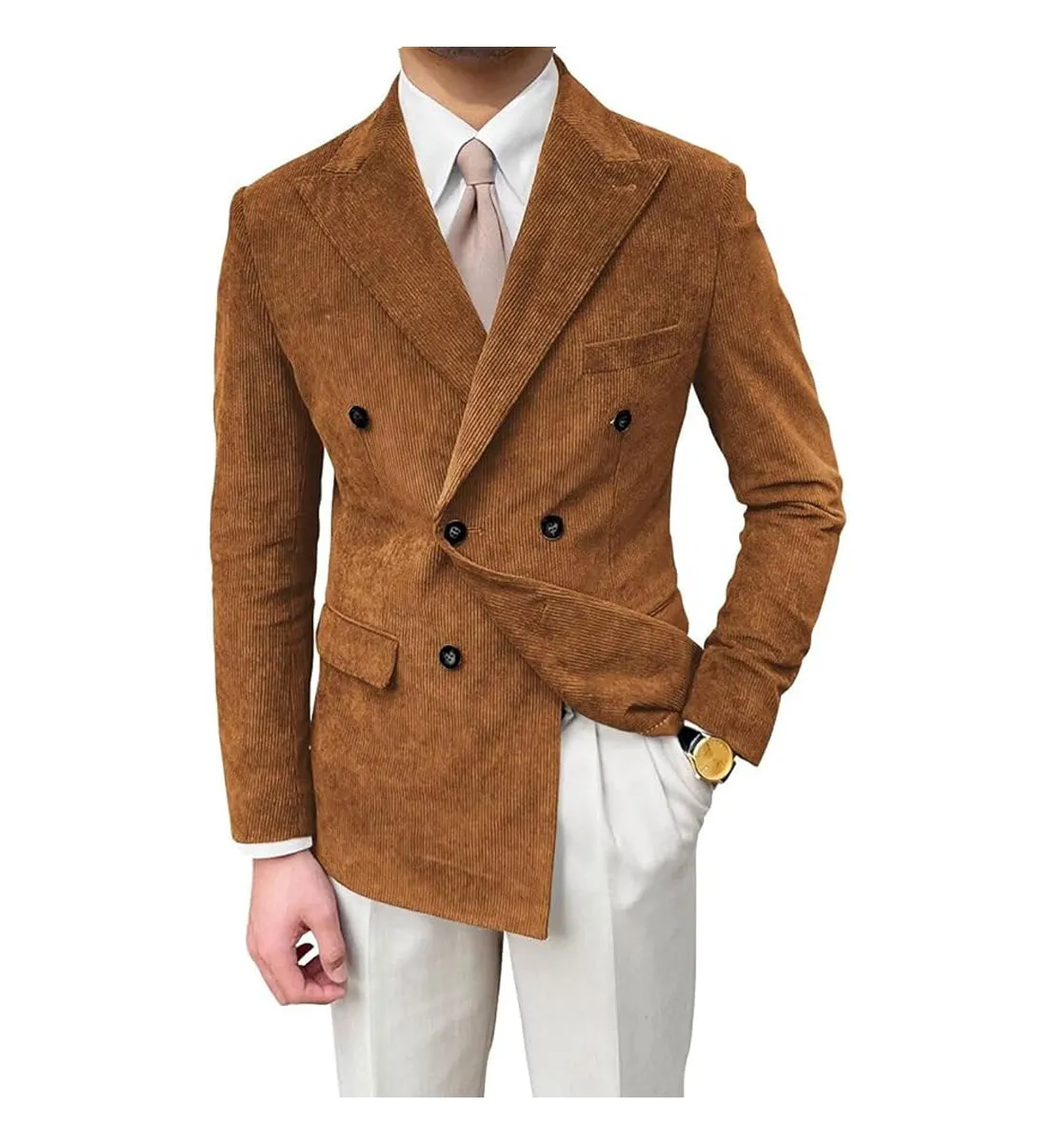 Men's Fashion Corduroy Peak Lapel Double Breasted Jacket Sport Coat sold by Mens Event Wear product image thumbnail 4