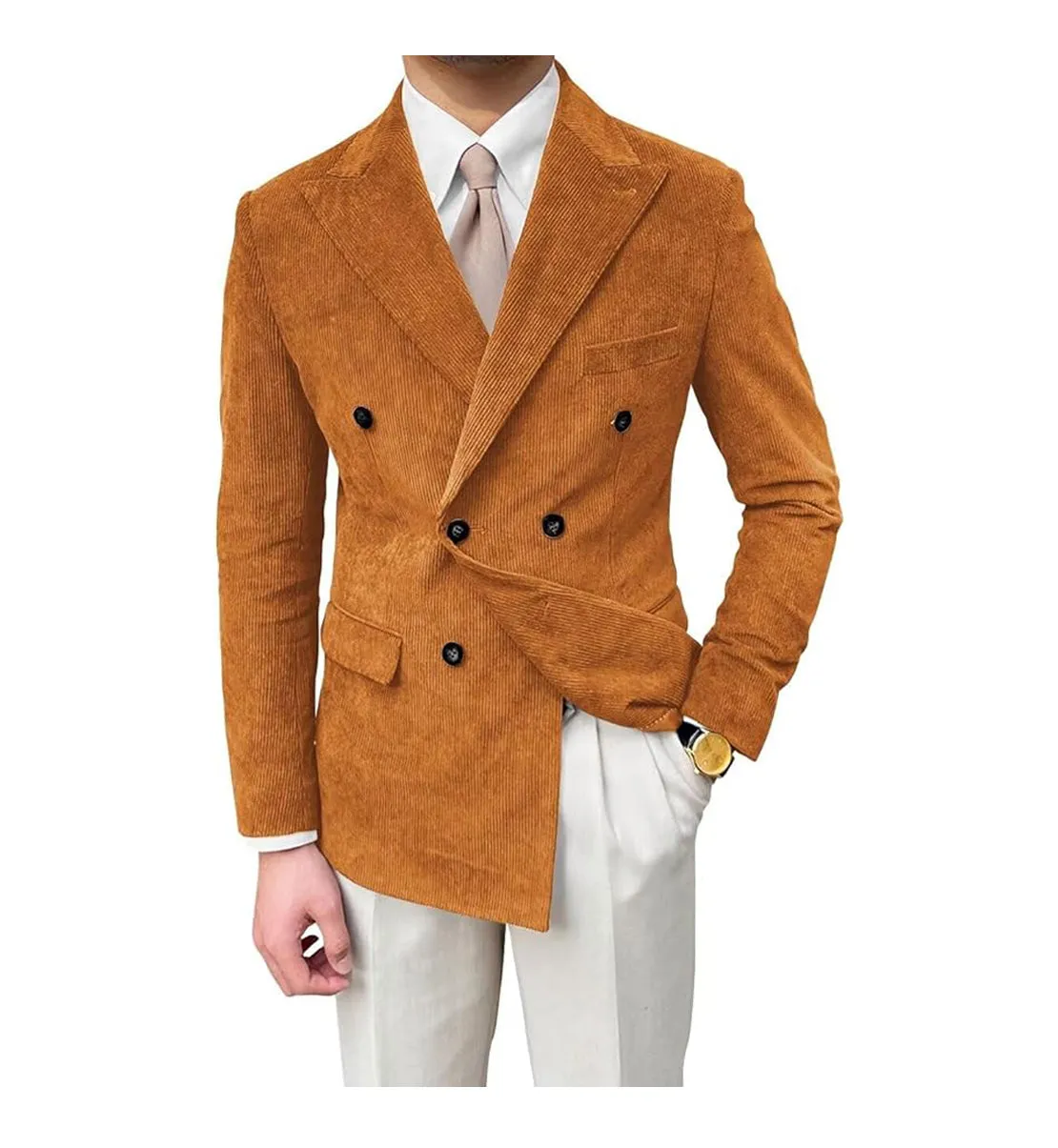 Men's Fashion Corduroy Peak Lapel Double Breasted Jacket Sport Coat sold by Mens Event Wear