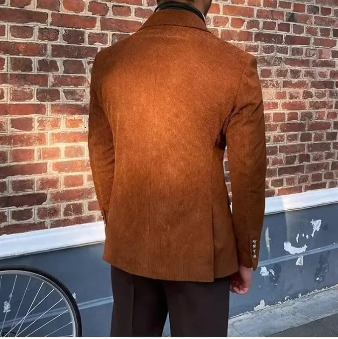Men's Fashion Corduroy Peak Lapel Double Breasted Jacket Sport Coat sold by Mens Event Wear product image thumbnail 2