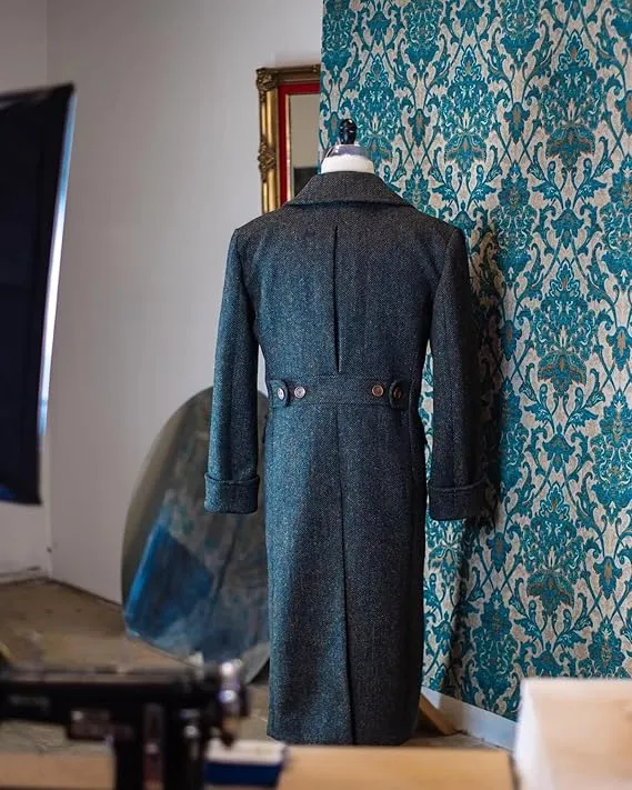 Casual Trench Coat Men Double Breasted Notch Collar Tweed Herringbone Coat Winter Wedding sold by Mens Event Wear product image thumbnail 4