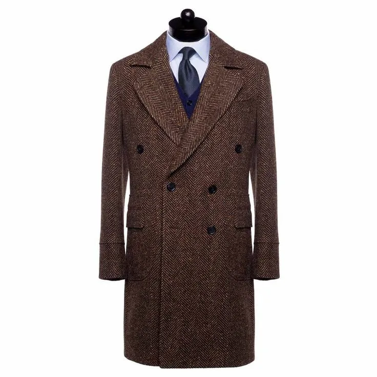 Casual Trench Coat Men Double Breasted Notch Collar Tweed Herringbone Coat Winter Wedding sold by Mens Event Wear product image thumbnail 2