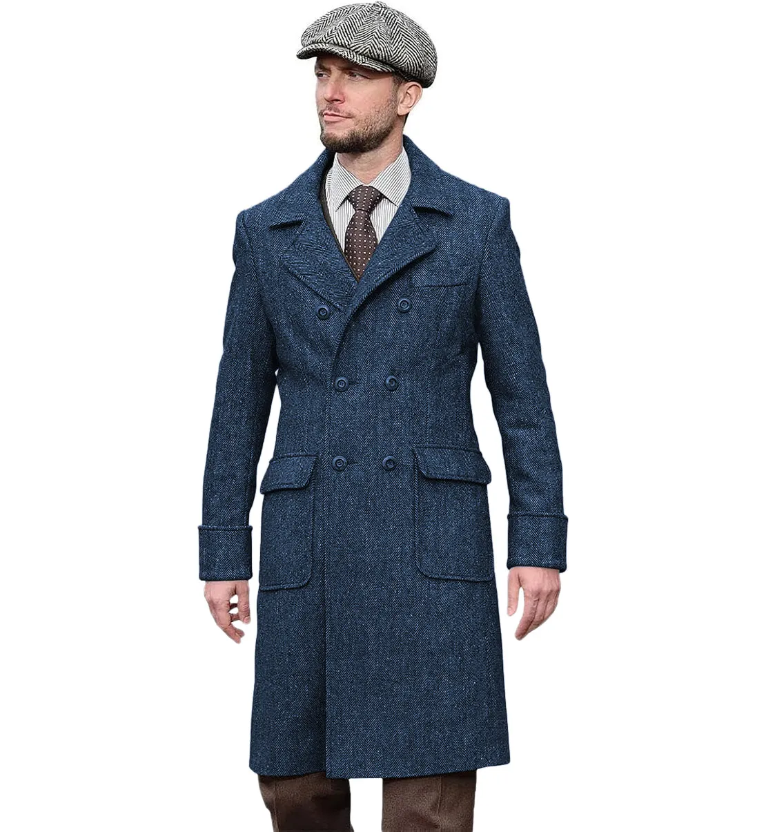 Casual Trench Coat Men Double Breasted Notch Collar Tweed Herringbone Coat Winter Wedding sold by Mens Event Wear product image thumbnail 3