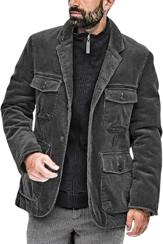 Men's Fashion Corduroy Notched Lapel Button Down Jacket Sport Coat sold by Mens Event Wear product image thumbnail 2