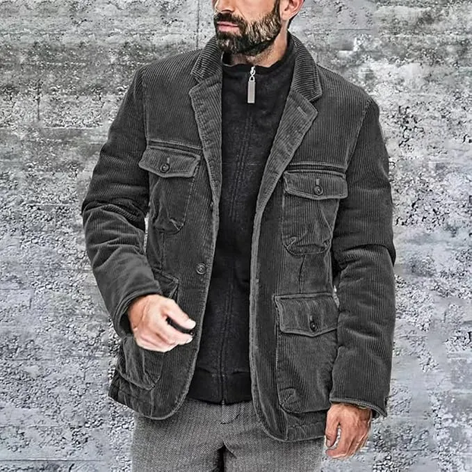 Men's Fashion Corduroy Notched Lapel Button Down Jacket Sport Coat sold by Mens Event Wear product image thumbnail 3