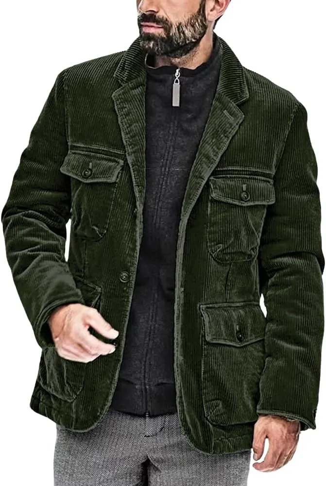 Men's Fashion Corduroy Notched Lapel Button Down Jacket Sport Coat sold by Mens Event Wear
