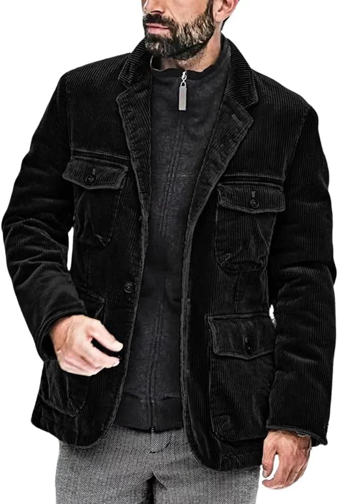 Men's Fashion Corduroy Notched Lapel Button Down Jacket Sport Coat sold by Mens Event Wear product image thumbnail 4