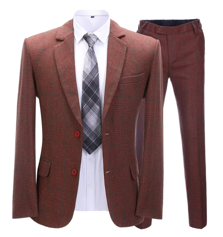 Men's 2 Pieces Formal Burgundy Plaid Notch Lapel Tuxedos for Wedding(Blazer+Pants) sold by Mens Event Wear