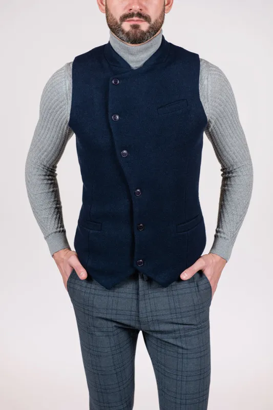 Casual Men's Slim Fit Tweed Stand Collar Waistcoat sold by Mens Event Wear