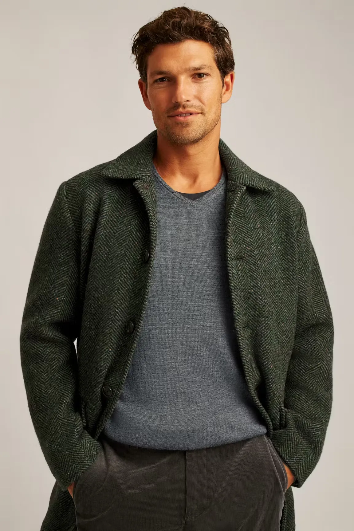 Formal Men's Wool Herringbone Stand Lapel Blazer sold by Mens Event Wear product image thumbnail 3