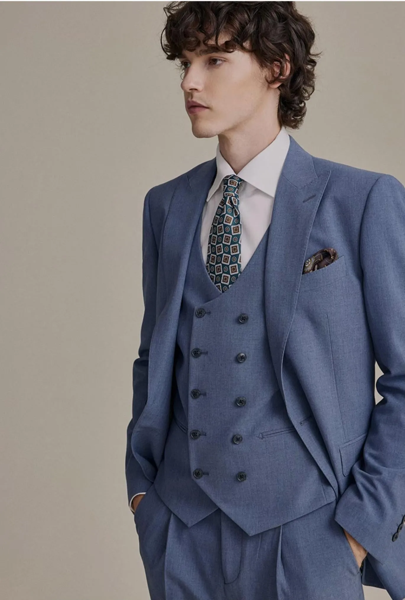 Formal Men's Suits Slim Fit 3 Pieces Peak Lapel Tuxedos (Blazer+Vest+ Pant) sold by Mens Event Wear product image thumbnail 3