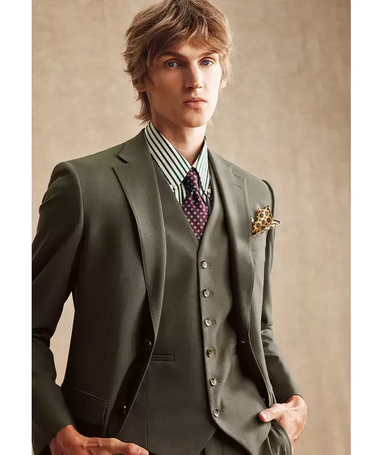 Business 3 Piece Men's Suit Flat Notch Lapel Wedding Tuxedos (Blazer + Vest + Pants) sold by Mens Event Wear product image thumbnail 2