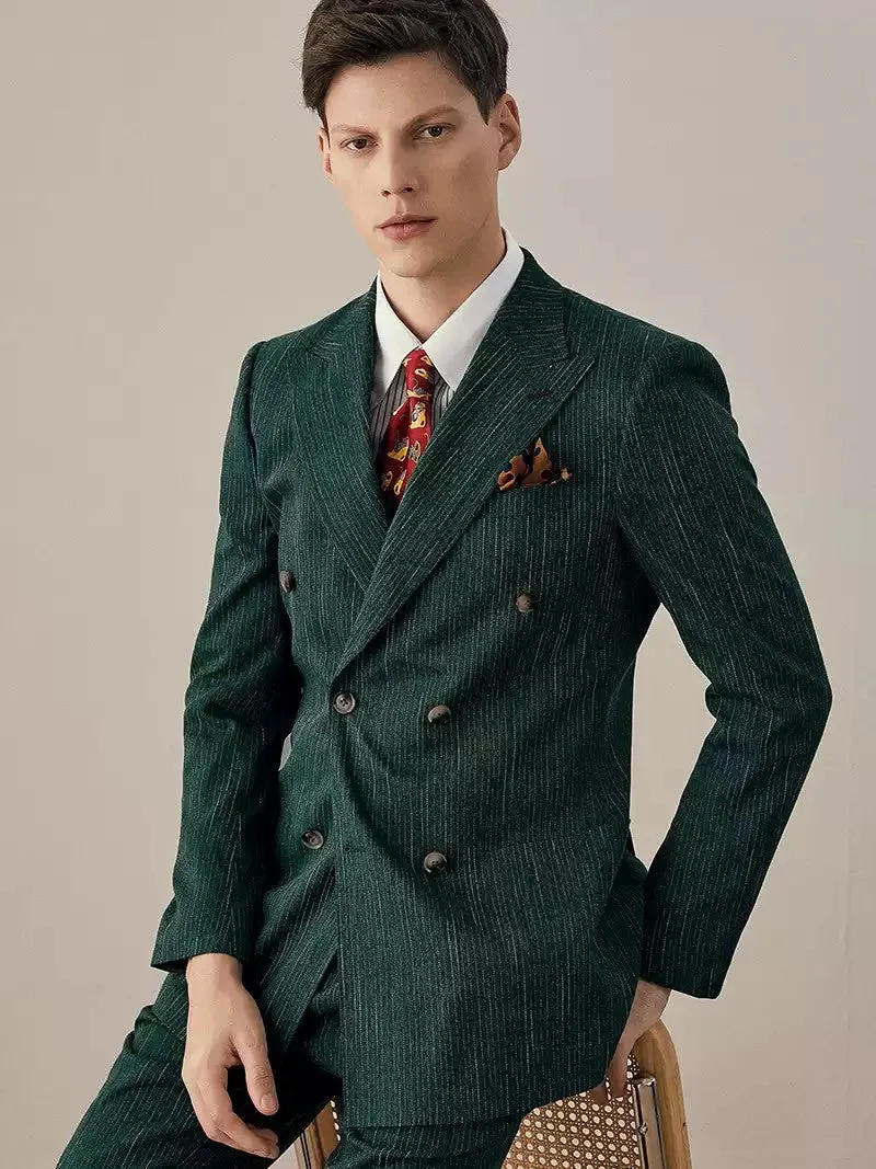 Fashion Men's 2 Pieces Mens Double-breasted Suit Peak Lapel Striped Tuxedos (Blazer+Vest+Pants) sold by Mens Event Wear