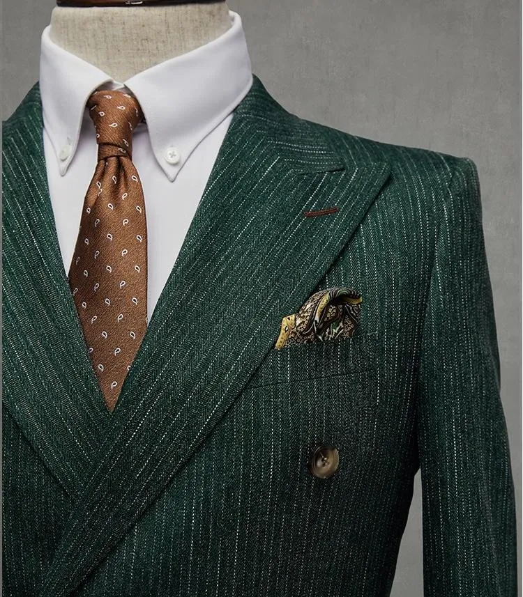 Fashion Men's 2 Pieces Mens Double-breasted Suit Peak Lapel Striped Tuxedos (Blazer+Vest+Pants) sold by Mens Event Wear product image thumbnail 5