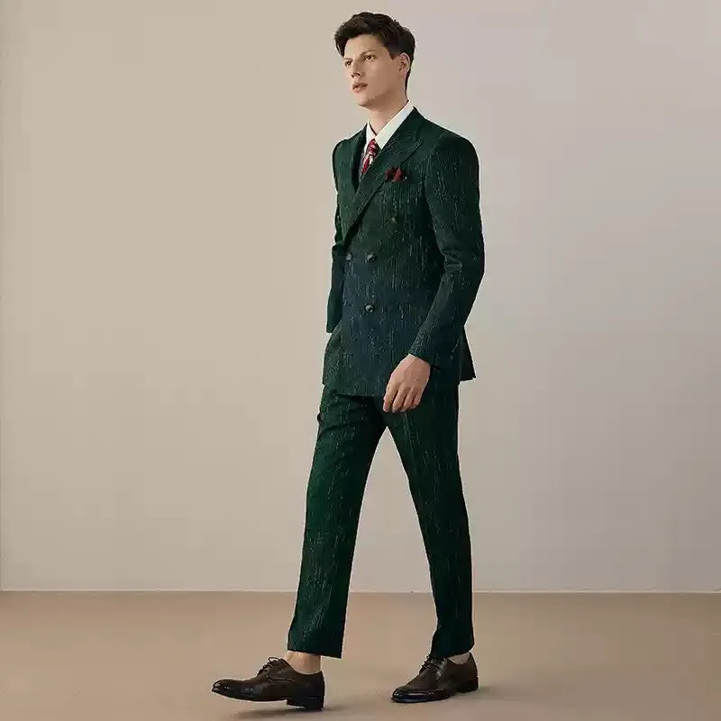 Fashion Men's 2 Pieces Mens Double-breasted Suit Peak Lapel Striped Tuxedos (Blazer+Vest+Pants) sold by Mens Event Wear product image thumbnail 2