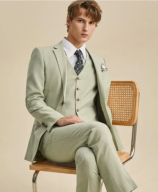 Formal Men's 3 Pieces Mens Suit Notch Lapel Striped Tuxedos (Blazer+Vest+Pants) sold by Mens Event Wear product image thumbnail 5