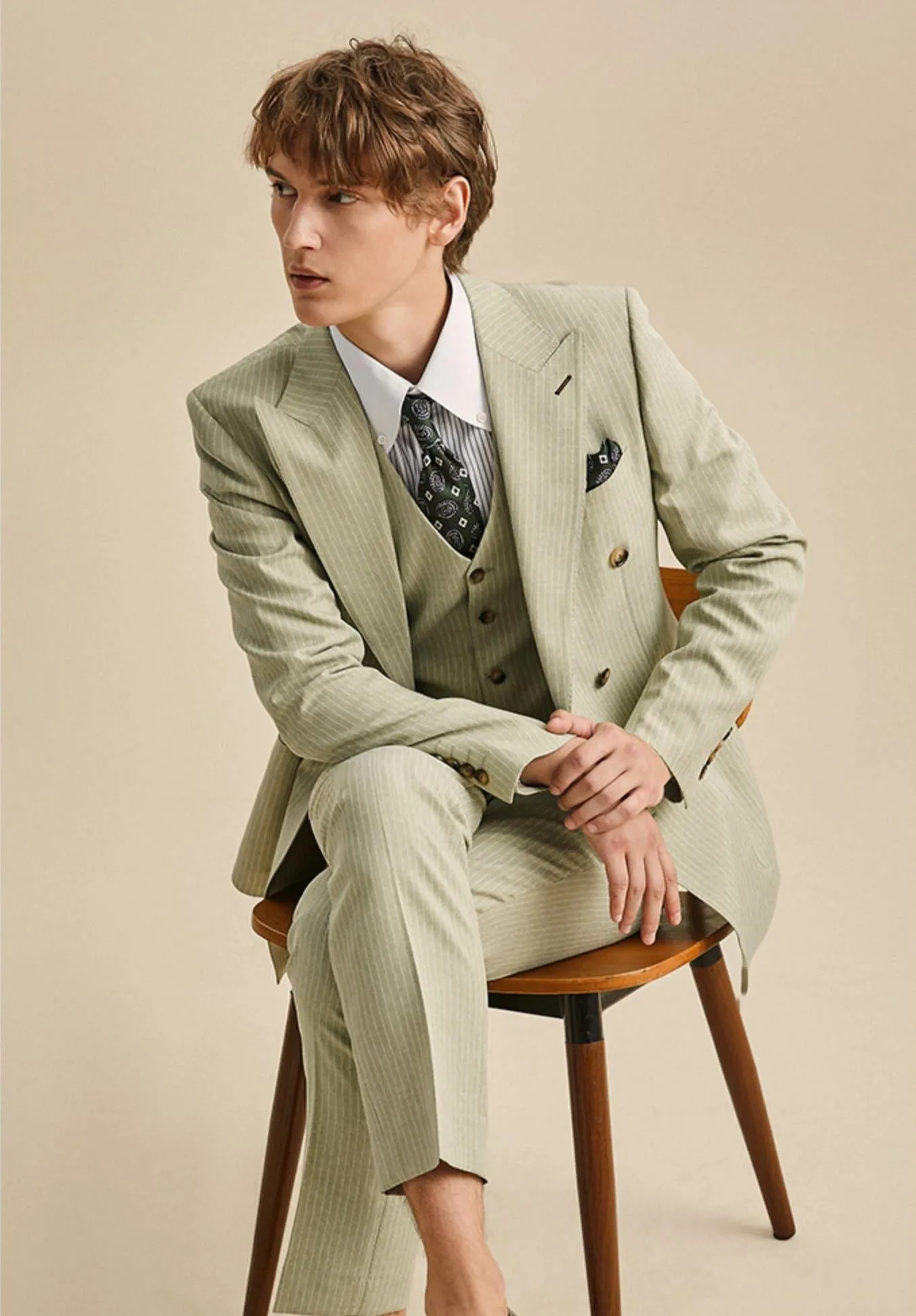 Formal Men's 3 Pieces Mens Suit Notch Lapel Striped Tuxedos (Blazer+Vest+Pants) sold by Mens Event Wear product image thumbnail 4