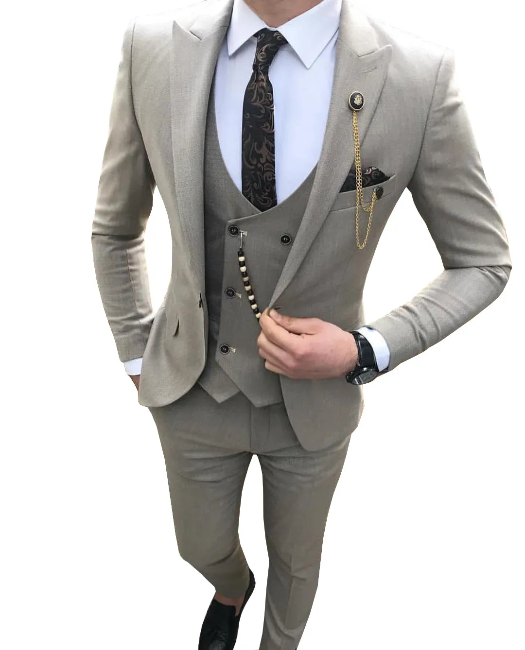 Formal Men's 3 Pieces Mens Suit Flat Peak Lapel Tuxedos (Blazer+vest+Pants) sold by Mens Event Wear