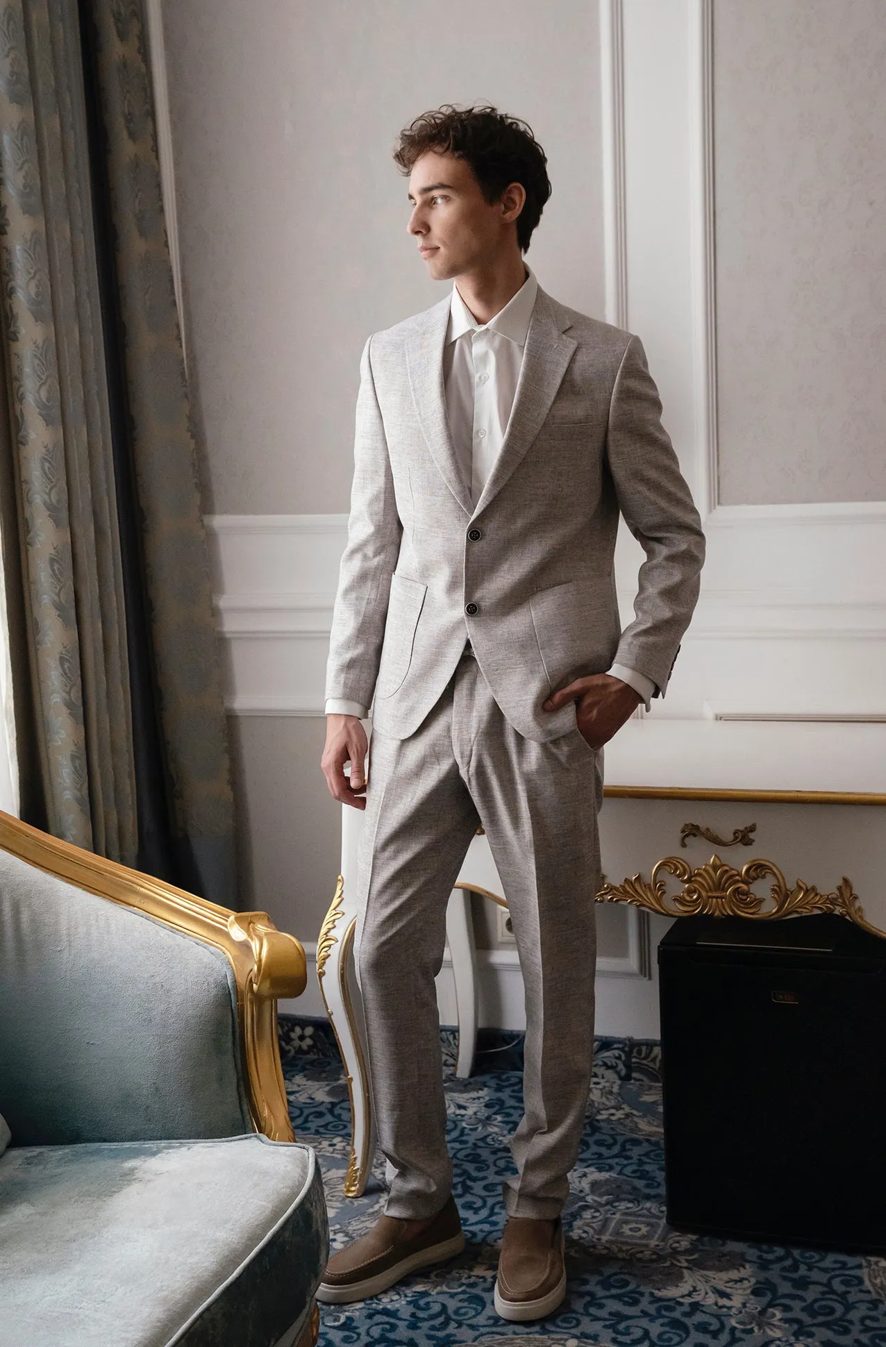 Formal 2 Pieces Mens Suit Flat Linen Notch Lapel Suit (Blazer + Pants) sold by Mens Event Wear product image thumbnail 3