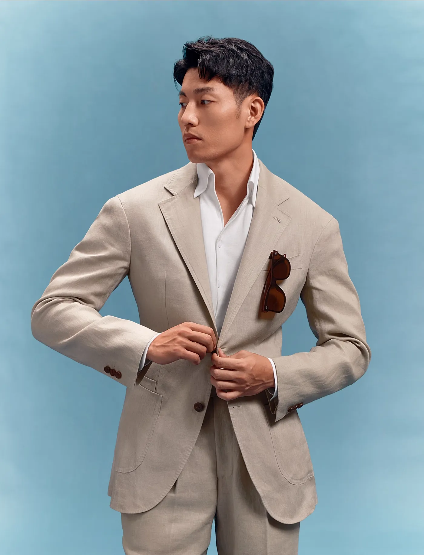 Casual 2 Pieces Mens Suit Flat Linen Notch Lapel Suit (Blazer + Pants) sold by Mens Event Wear product image thumbnail 2